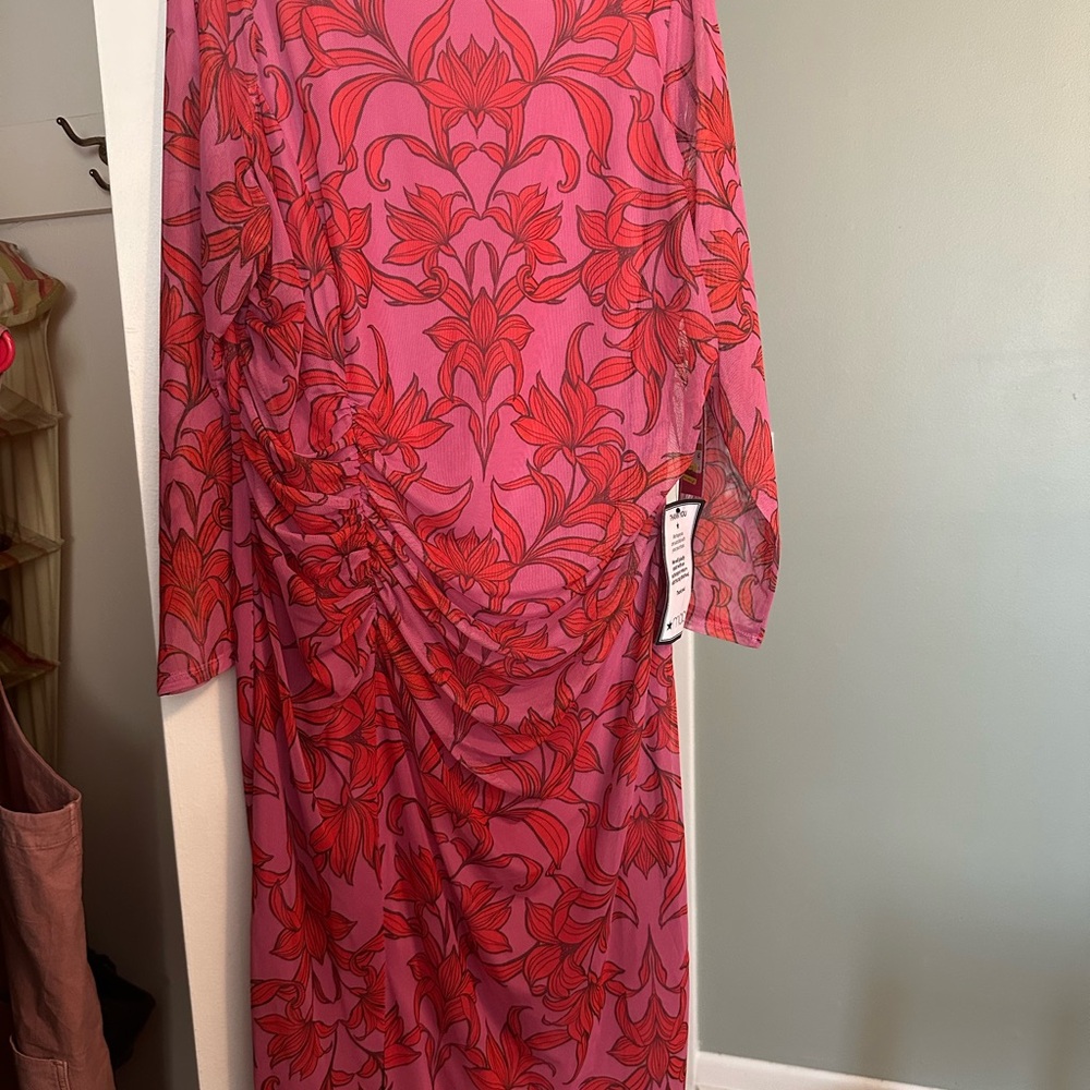 Vince Camuto Pink and Red Floral Long Sleeve Dress